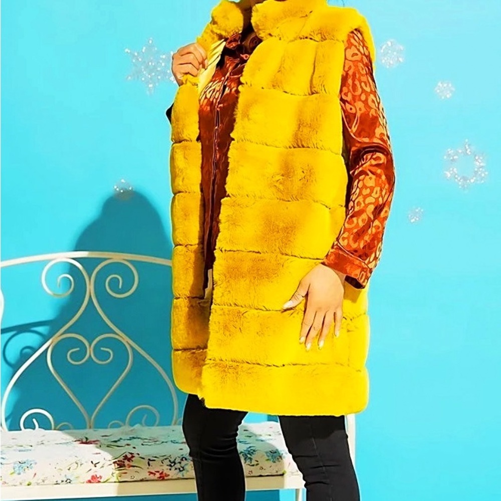 Gold Midi Faux Fur Jacket